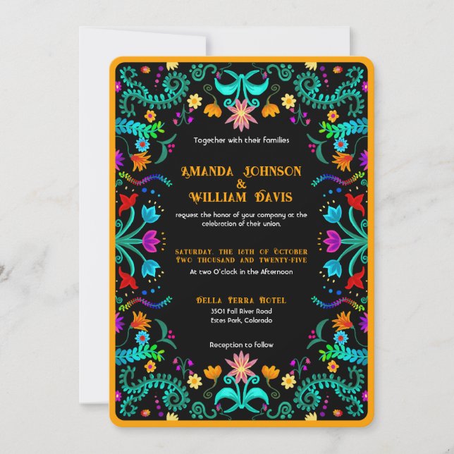 Invitation Mariage Floral Fiesta d'Art Populaire Mexicain (Devant)