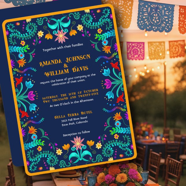 Invitation Mariage Floral Fiesta d'Art Populaire Mexicain (Créateur téléchargé)