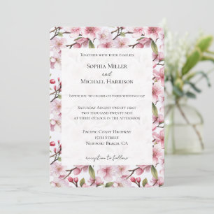 Invitation Mariage Floral Fleur de Cerisier Rose Élégant