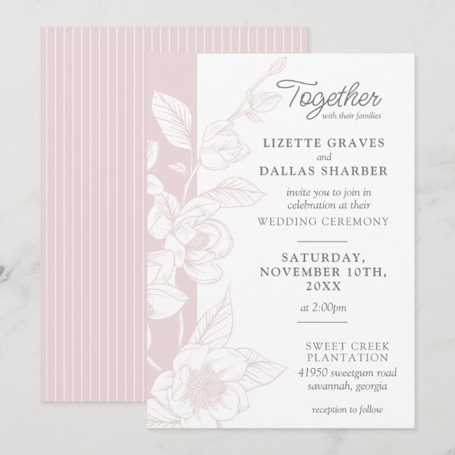 Invitation Mariage Floral Fleur de Magnolia du Sud (Devant / Derrière)