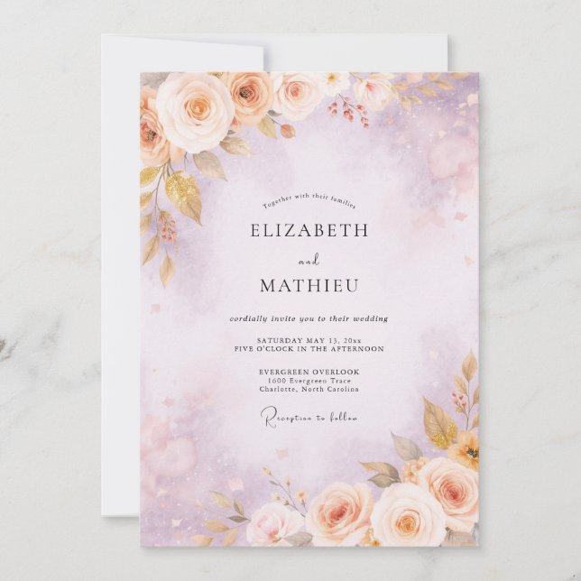 Invitation Mariage Floral Fleur de Pêcher (Devant)