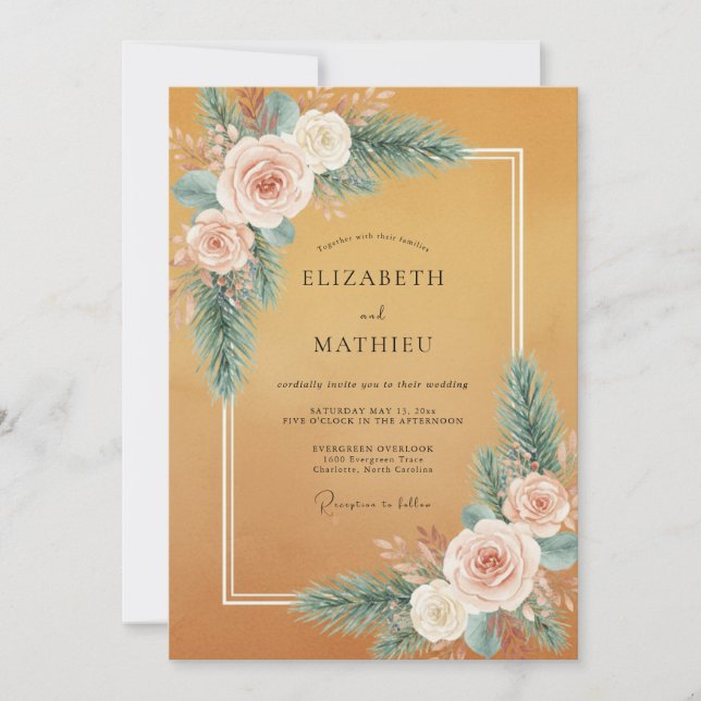 Invitation Mariage Floral Fleur de Pêcher (Devant)