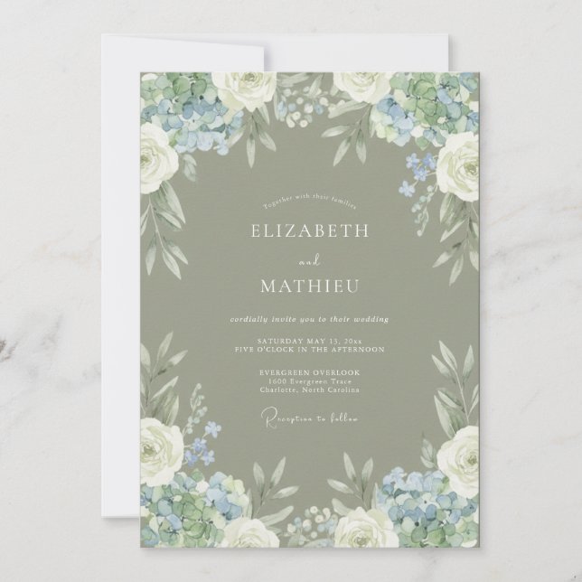 Invitation Mariage Floral Fleur Sage (Devant)