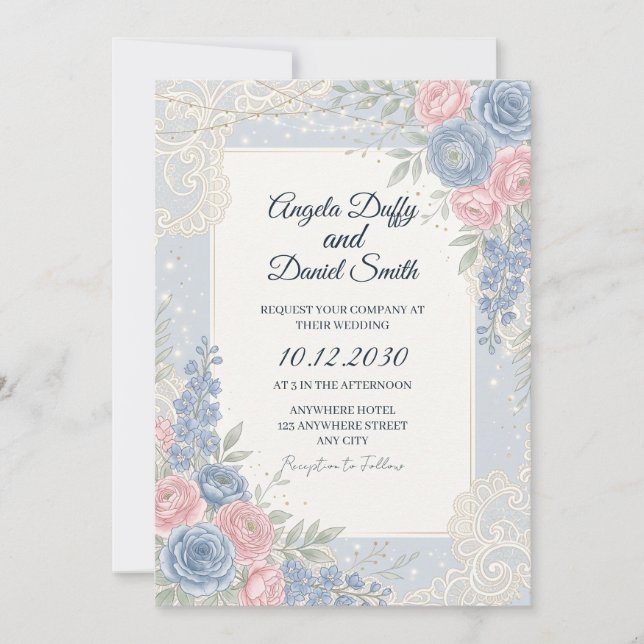 Invitation Mariage Floral Fleur Sauvage Pastel (Devant)