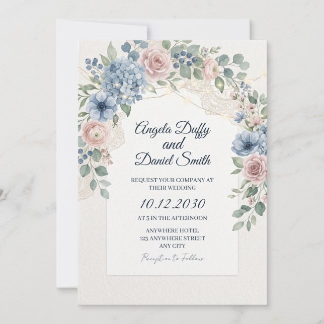 Invitation Mariage Floral Fleur Sauvage Pastel (Devant)
