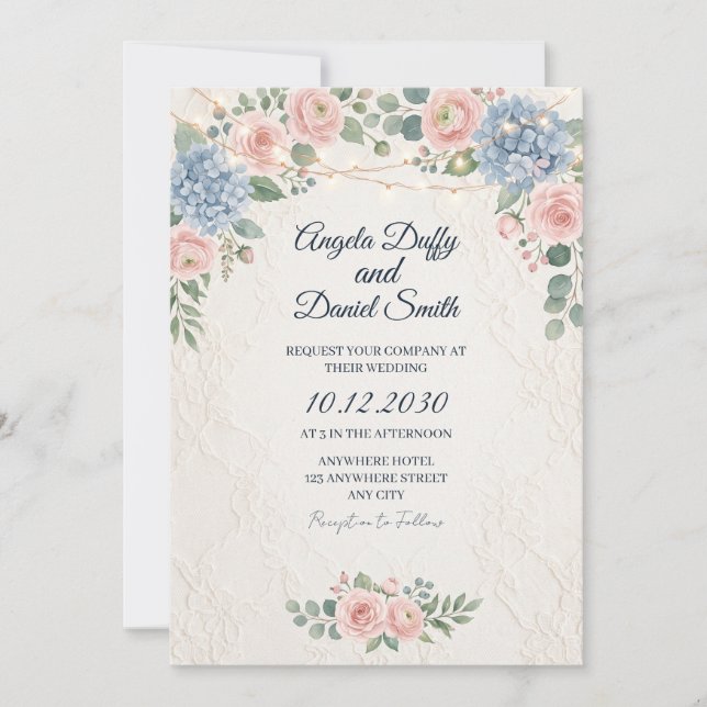 Invitation Mariage Floral Fleur Sauvage Pastel (Devant)