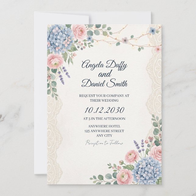 Invitation Mariage Floral Fleur Sauvage Pastel (Devant)
