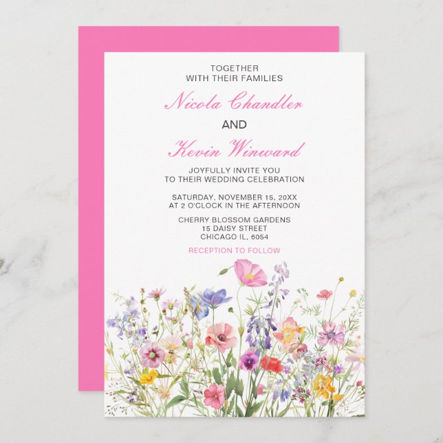 Invitation Mariage floral fleur sauvage Spring (Devant / Derrière)