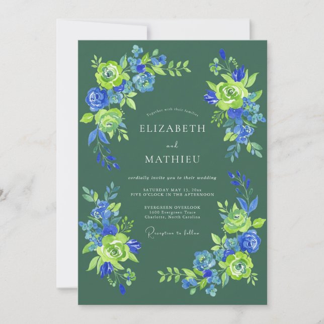 Invitation Mariage Floral Fleur Verte de la Forêt (Devant)