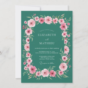 Invitation Mariage Floral Fleurissant de Bleu-vert Romance