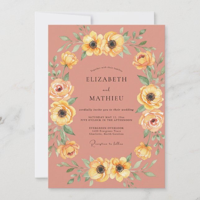Invitation Mariage Floral Fleurissant de Peach Meadow (Devant)