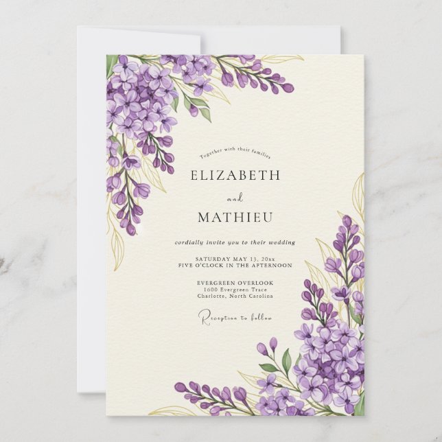 Invitation Mariage Floral Fleurissant Lavande (Devant)