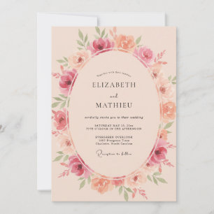 Invitation Mariage Floral Fleurissant Rose Pêche