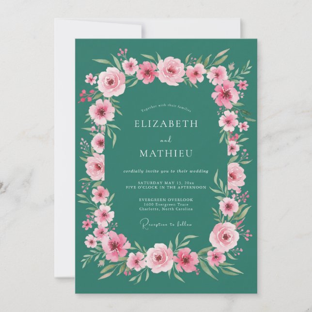 Invitation Mariage Floral Fleurissant Saphyr (Devant)
