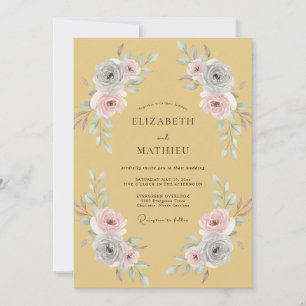 Invitation Mariage Floral Fleurissant Teinte Ocre