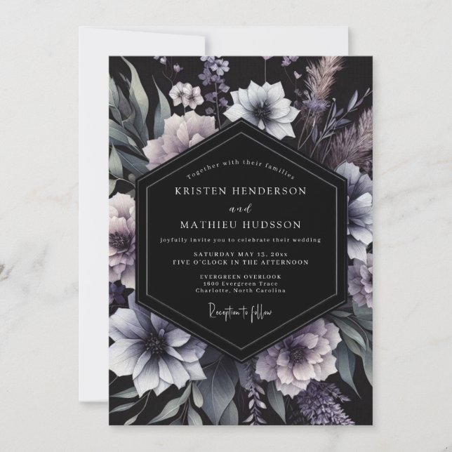 Invitation Mariage Floral Foncé aux Prunes (Devant)