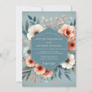 Invitation Mariage Floral Foncé aux Touches de Pêche