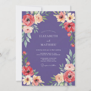 Invitation Mariage Floral Foncé de Deep Purple