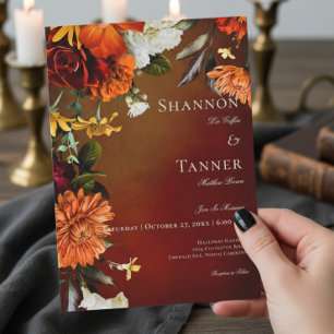 Invitation Mariage floral foncé élégant été coucher de soleil