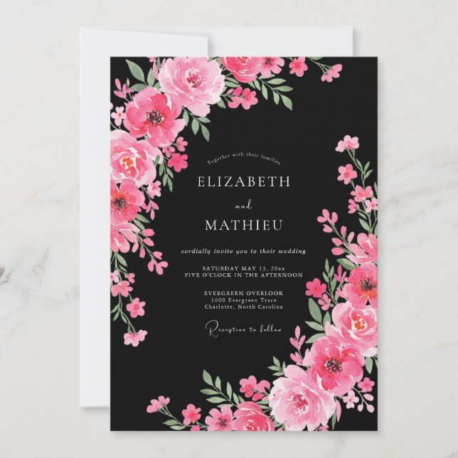Invitation Mariage Floral Foncé et Éclatant (Devant)