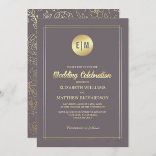 Invitation Mariage floral foncé Mocha Gold