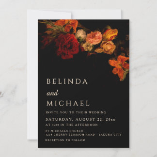 Invitation Mariage Floral Foncé Vintage