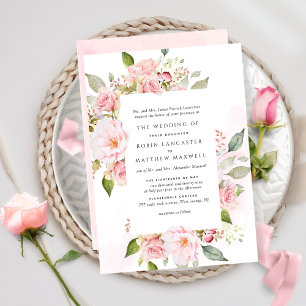 Invitation Mariage Floral Formel Rose, Blush et Rose Or