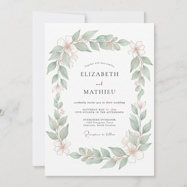 Invitation Mariage Floral Frais Sage (Devant)