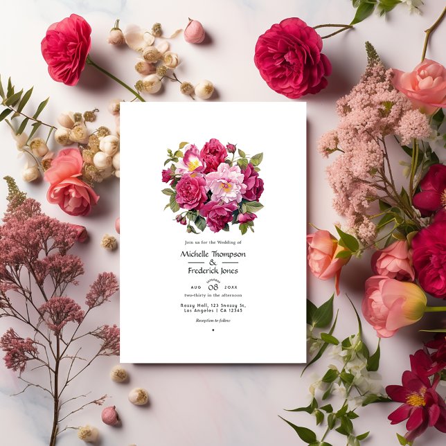 Invitation Mariage Floral Framboise Vibrant (Créateur téléchargé)