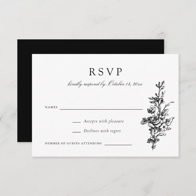 Invitation Mariage Floral Français Vintage Toile RSVP (Devant / Derrière)