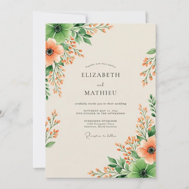 Invitation Mariage Floral Fruité aux Pêches (Devant)