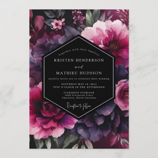 Invitation Mariage Floral Fuchsia Moody (Devant)