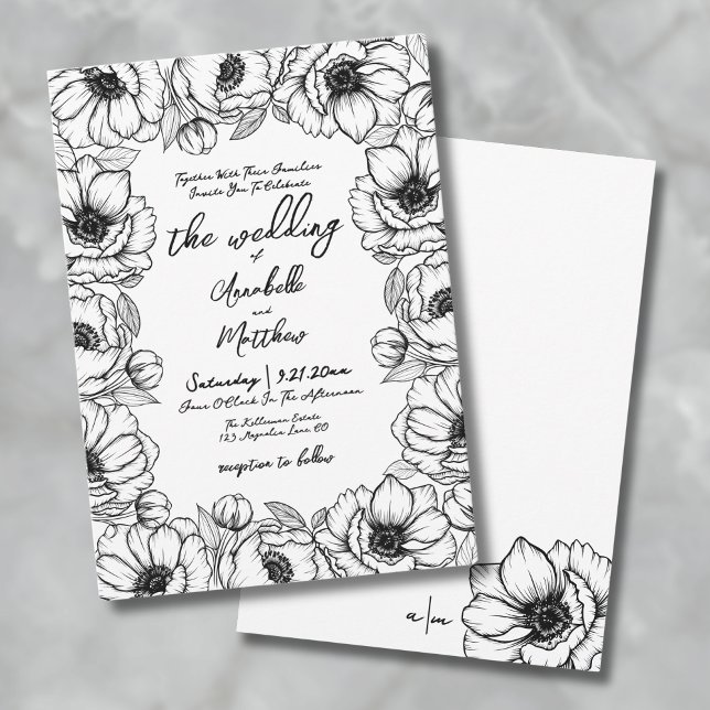 Invitation Mariage floral géant tiré à la main (Hand Drawn Whimsical Floral Wedding Invitation)