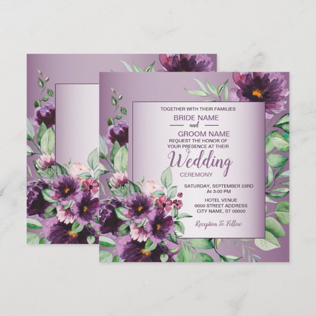 Invitation Mariage Floral Géométrique à la Végétation Teinté  (Devant / Derrière)