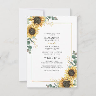 Invitation Mariage floral géométrique doré eucalyptus tournes