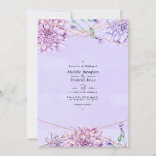 Invitation Mariage floral géométrique lavande et or rose