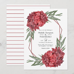 Invitation Mariage Floral Géométrique Moderne Bourgogne