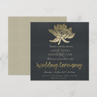 Invitation Mariage FLORAL GLAMOREUX OR BLEU NOIR LOTUS