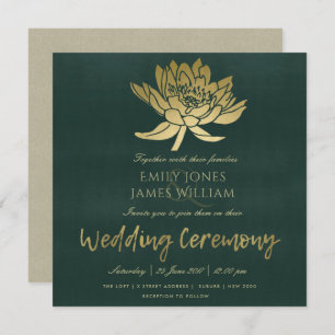 Invitation Mariage FLORAL GLAMOREUX OR SOMBRE VERT LOTUS