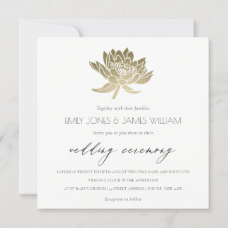Invitation Mariage FLORAL GLAMOROUS OR BLANC KRAFT LOTUS