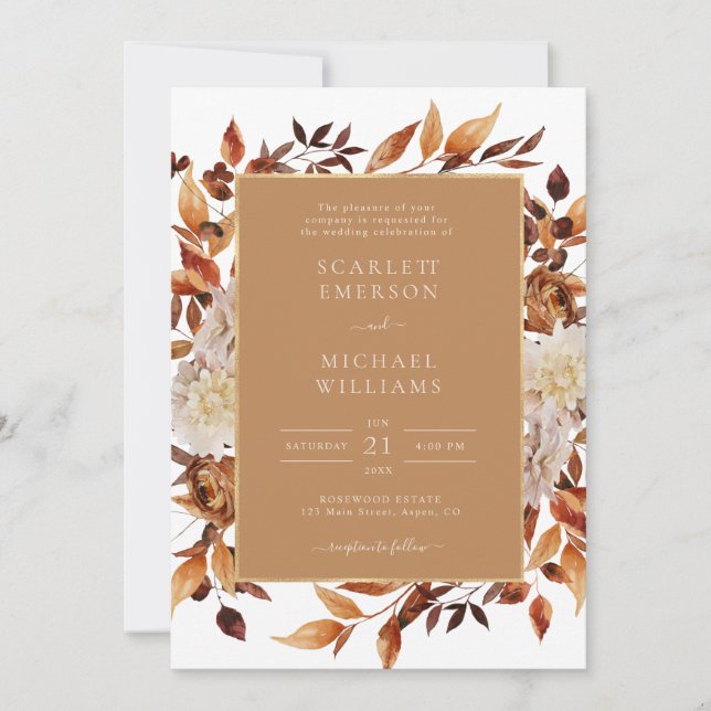 Invitation Mariage Floral Gold Fall (Devant)