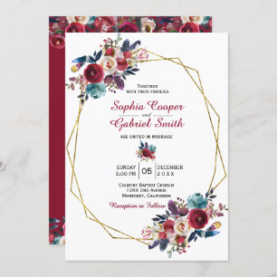 Invitation Mariage Floral Gold Frame
