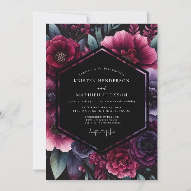 Invitation Mariage Floral Gothique aux Prunes (Devant)
