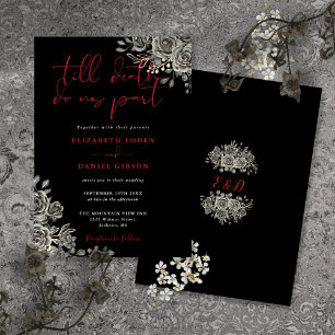 Invitation Mariage floral gothique aux roses noires et rouges