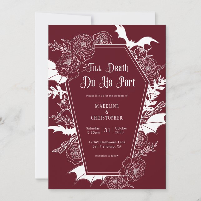 Invitation Mariage Floral Gothique Bourgogne (Devant)