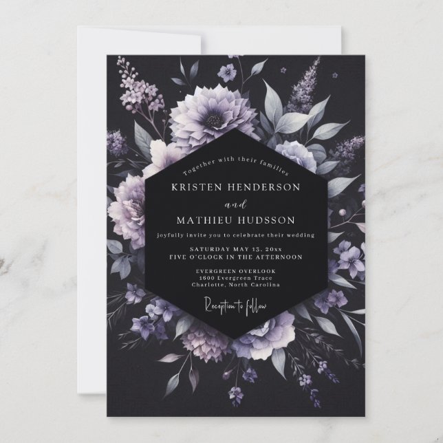 Invitation Mariage Floral Gothique Lavande (Devant)