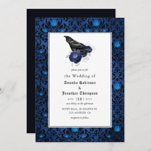 Invitation Mariage floral gothique noir et bleu