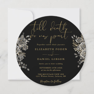 Invitation Mariage floral gothique noir et or roses