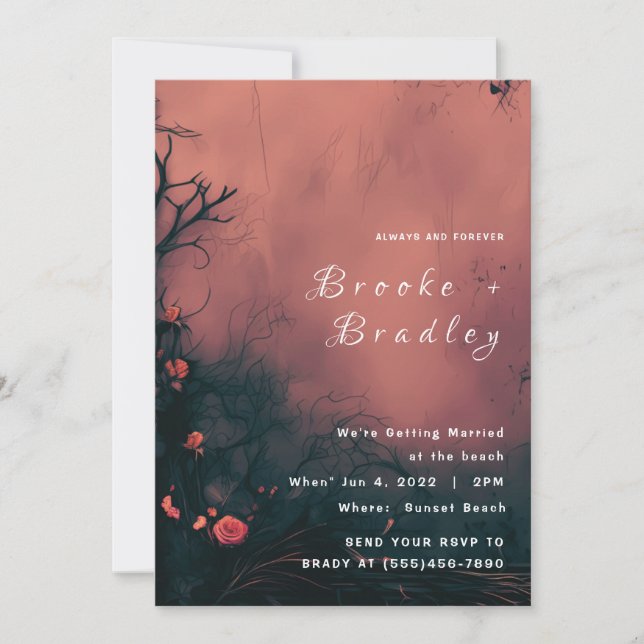 Invitation Mariage Floral Gothique Orange Foncé (Devant)