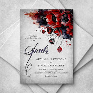 Invitation Mariage floral gothique rouge